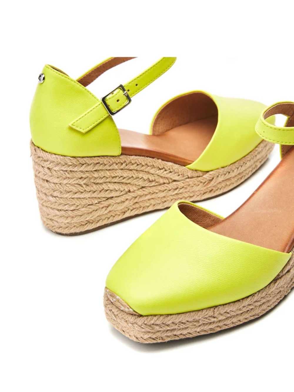 Moda in Pelle Lime Gialla Square Toe Espadrille Wedges